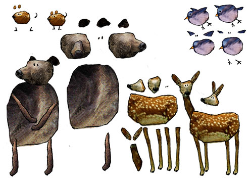 Animals in parts for cutout animation