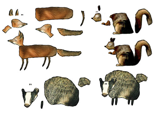 Animals in parts for cutout animation